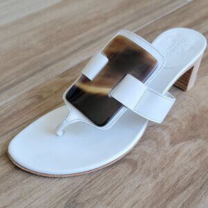 Hermes Galerie White Faux Tortoiseshell Mules Thongs Sandals Eur. 36